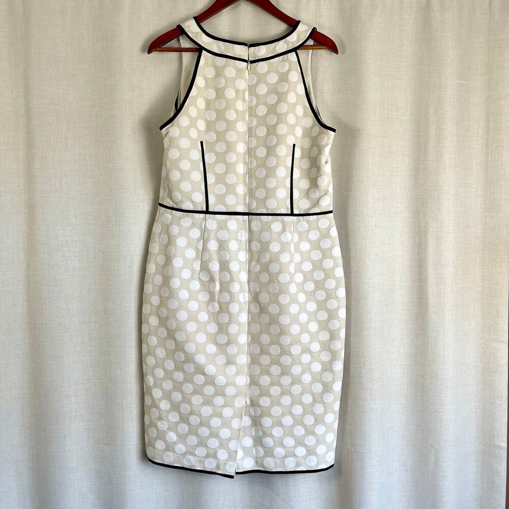 Ann Taylor Cream Tan Beige White Polka Dot Sleeveless Sheath Career Dress Sz 10 - Picture 4 of 5